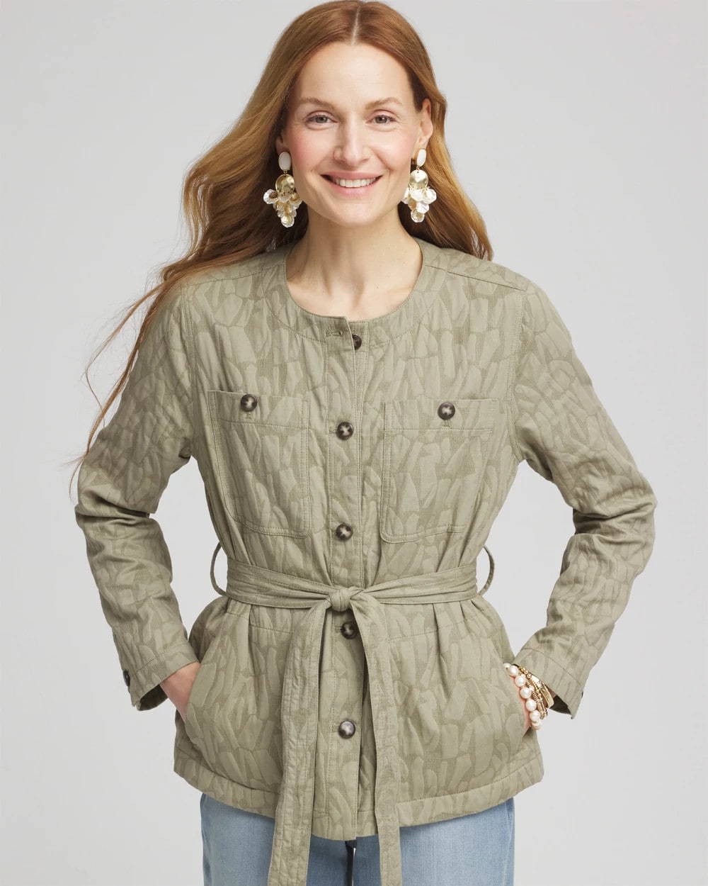 Chico's Women | Jacquard Gauze Belted Field Jacket WASHED SAGE