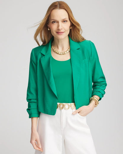 Chico's Women | Cropped Ruched Sleeve Blazer EDEN GREEN