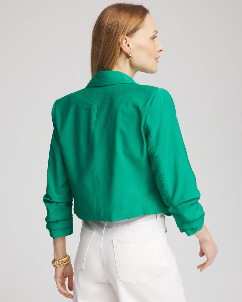 Chico's Women | Cropped Ruched Sleeve Blazer EDEN GREEN