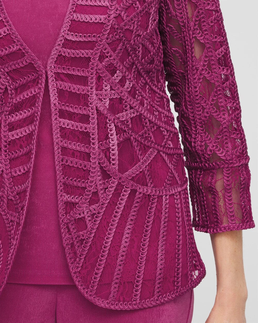 Chico's Women | Travelers™ Collection Embroidered Lace Cutwork Jacket PURPLE CLOVER
