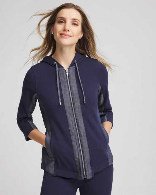 Chico's Women | Zenergy® French Terry & Chambray Jacket PASSPORT BLUE