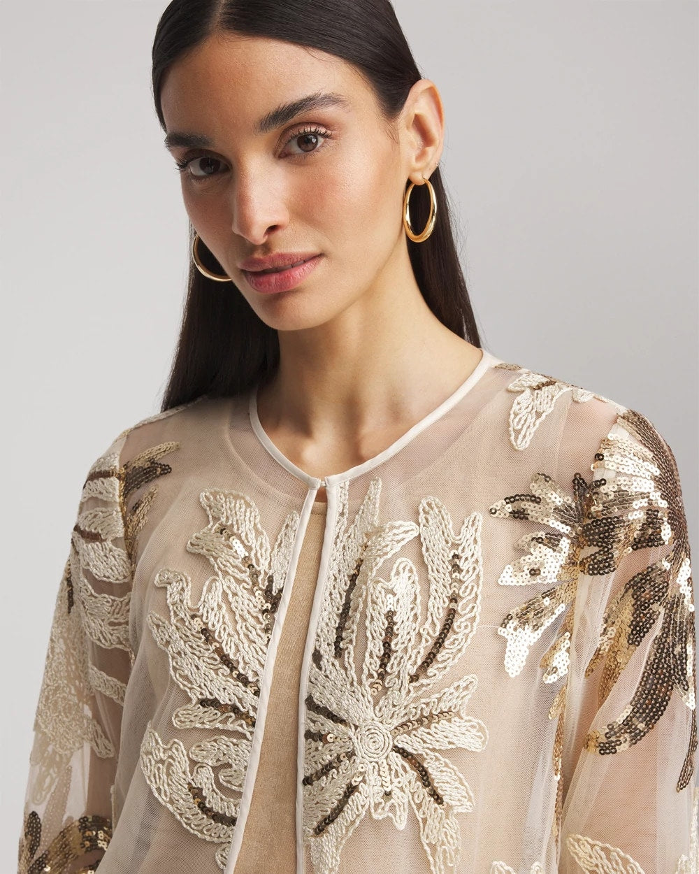 Chico's Women | Travelers™ Collection Sequin-Mesh Jacket MODERN ECRU