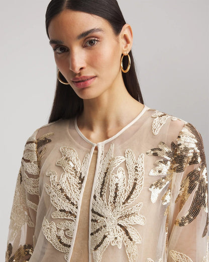 Chico's Women | Travelers™ Collection Sequin-Mesh Jacket MODERN ECRU