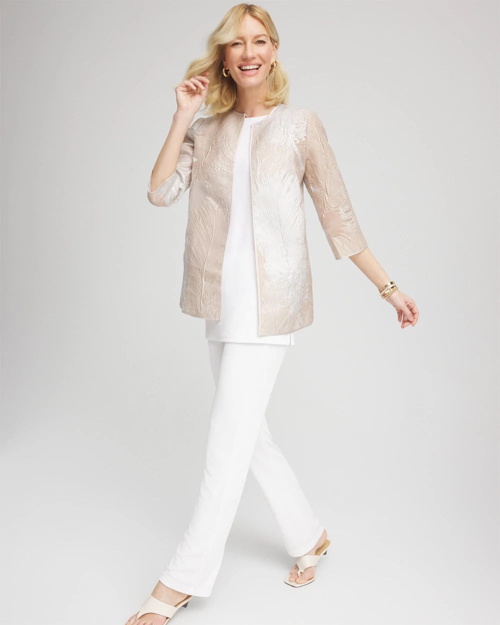 Chico's Women | Travelers™ Collection Metallic 3/4 Sleeve Jacket CAFE AROMA
