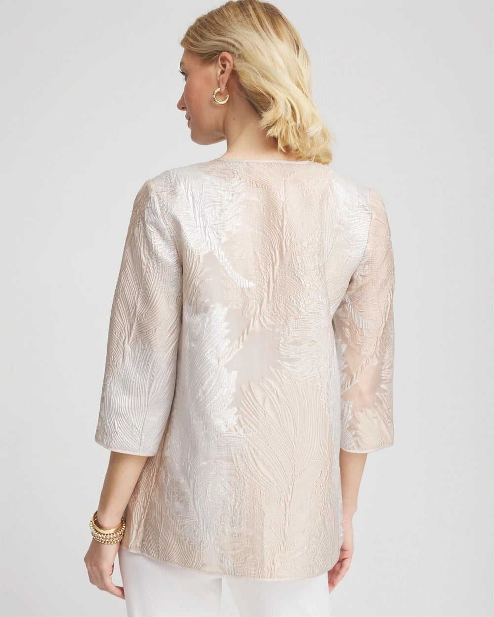 Chico's Women | Travelers™ Collection Metallic 3/4 Sleeve Jacket CAFE AROMA