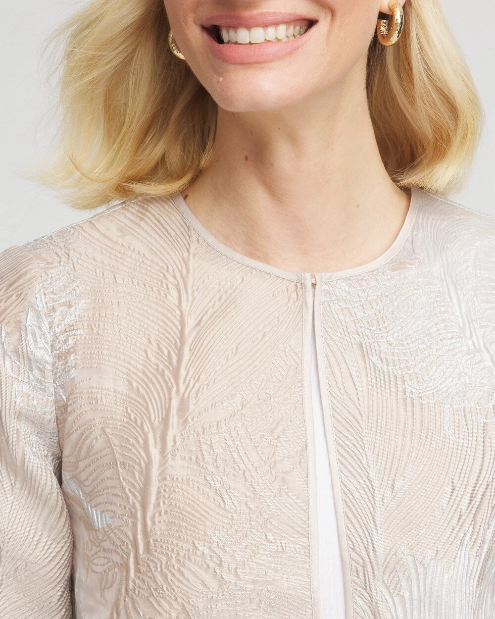 Chico's Women | Travelers™ Collection Metallic 3/4 Sleeve Jacket CAFE AROMA