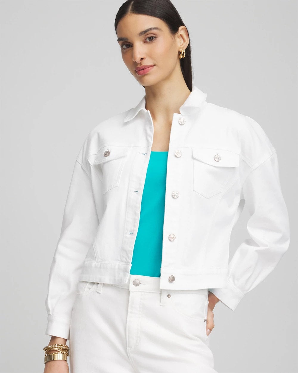 Chico's Women | Embroidered Relaxed Denim Jacket ALABASTER