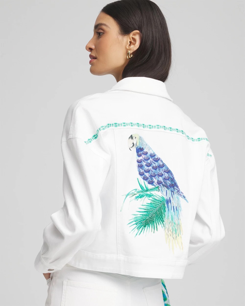 Chico's Women | Embroidered Relaxed Denim Jacket ALABASTER