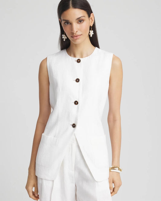 Chico's Women | Linen Button-Front Shirt Vest ALABASTER