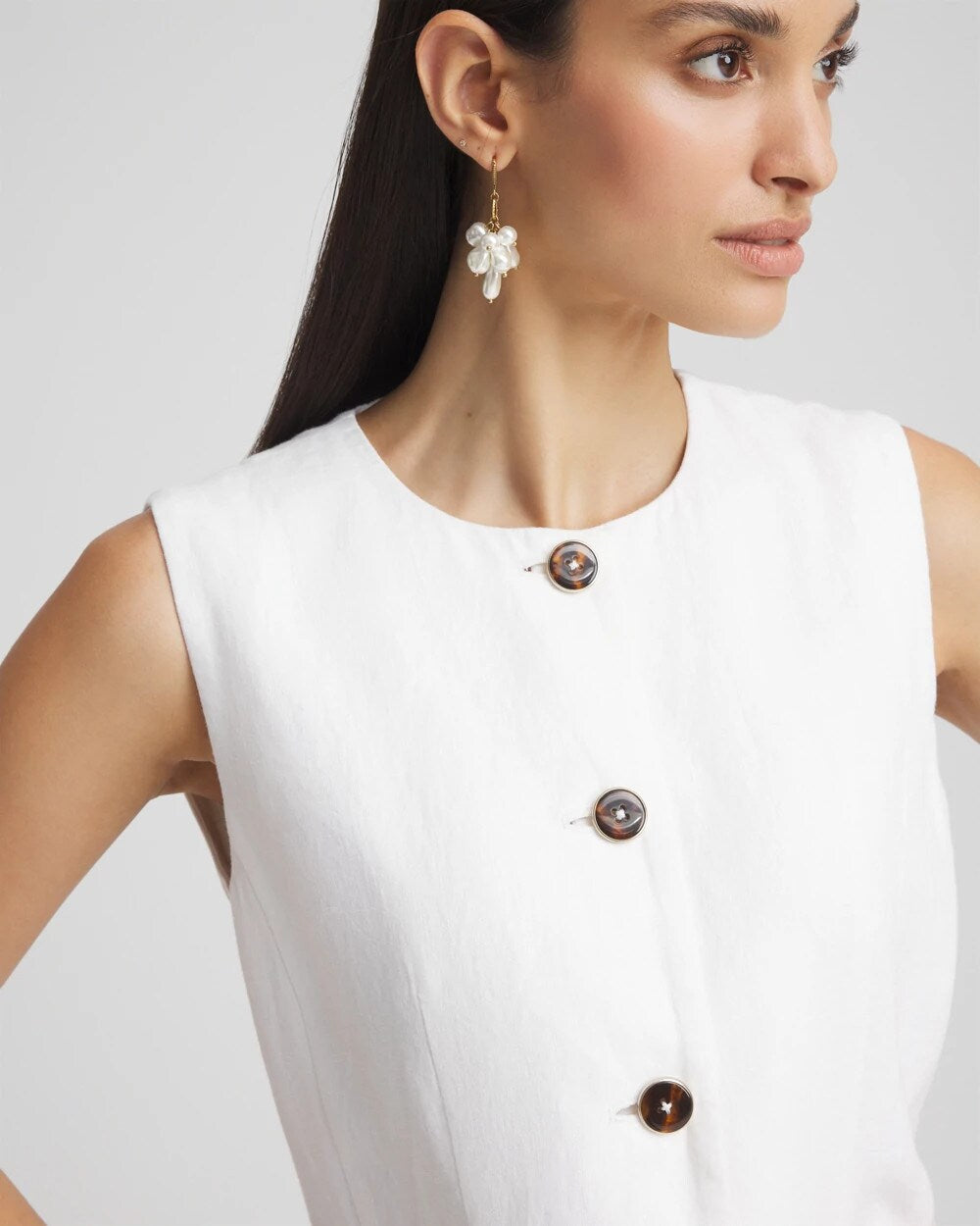 Chico's Women | Linen Button-Front Shirt Vest ALABASTER