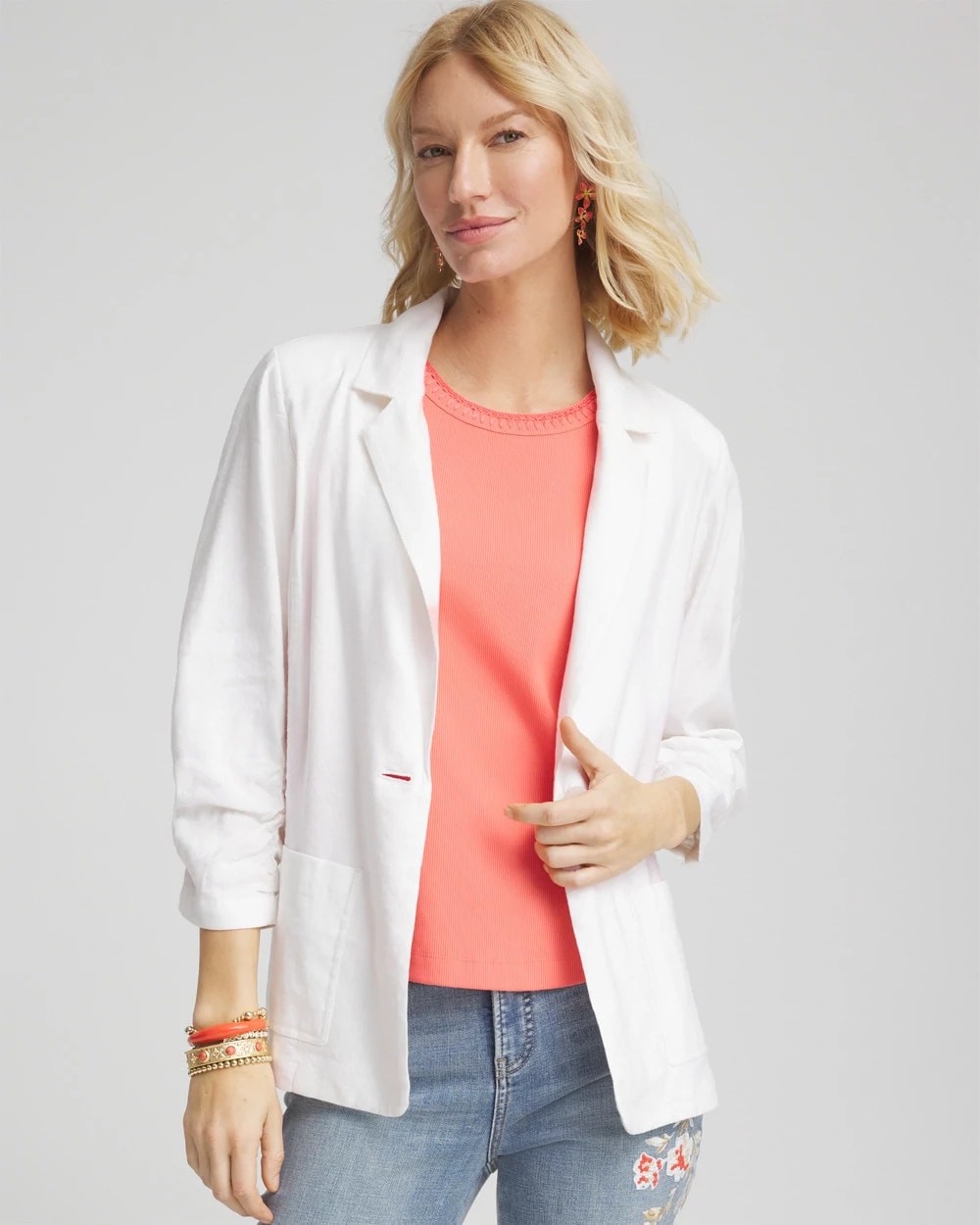 Chico's Women | Linen Stretch Blazer ALABASTER