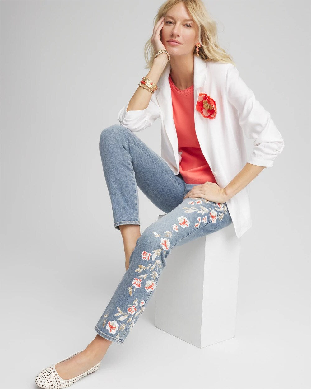 Chico's Women | Linen Stretch Blazer ALABASTER