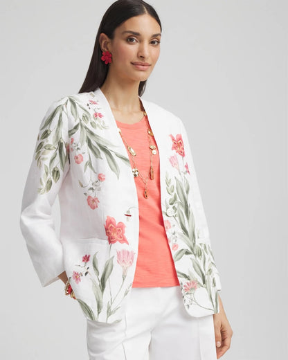 Chico's Women | Floral Linen Non-Stretch Blazer ALABASTER