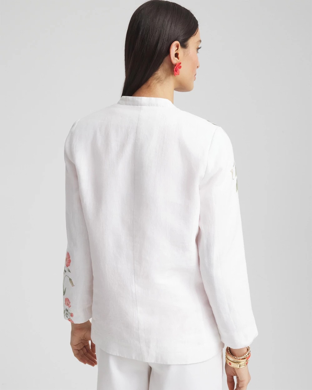 Chico's Women | Floral Linen Non-Stretch Blazer ALABASTER