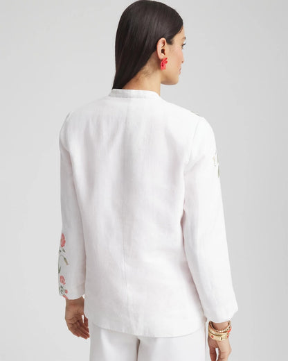 Chico's Women | Floral Linen Non-Stretch Blazer ALABASTER