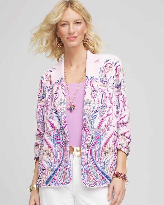 Chico's Women | Ruched Sleeve Paisley Blazer LAVENDER SKIES
