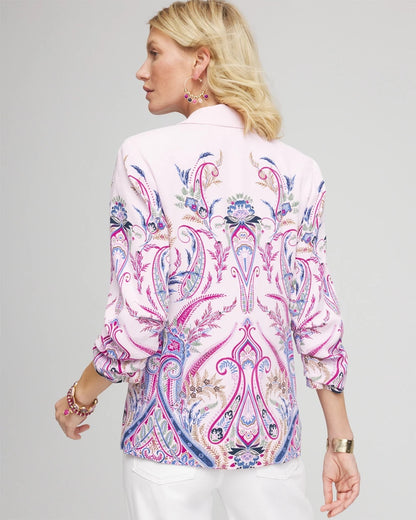 Chico's Women | Ruched Sleeve Paisley Blazer LAVENDER SKIES