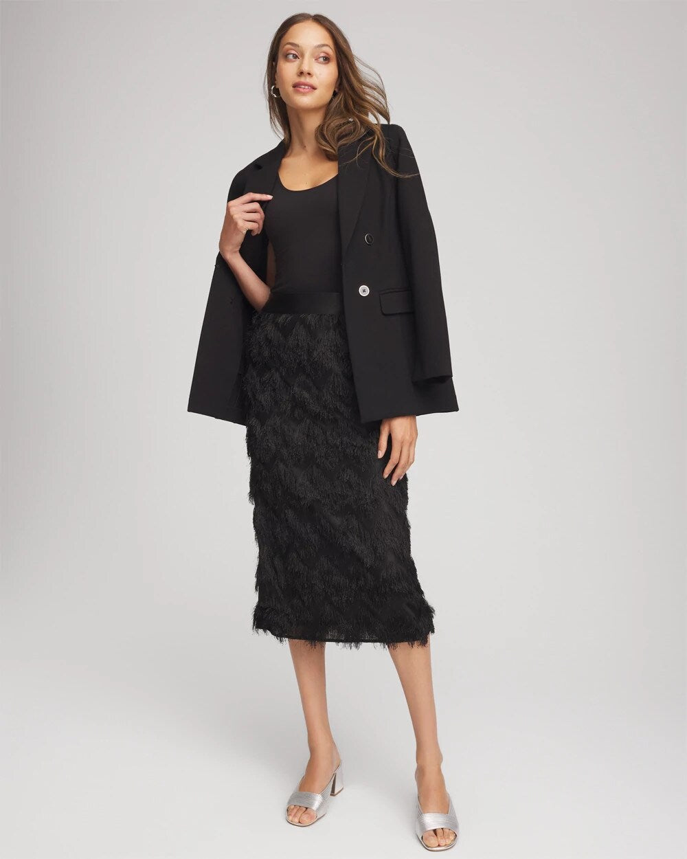 Chico's Women | Chevron Fringe Party Skirt BLACK