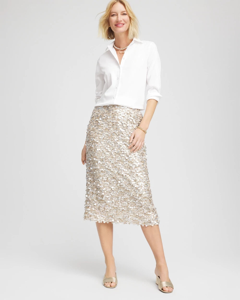 Chico's Women | Sequins Party Pencil Skirt CHAMPAGNE FIZZ
