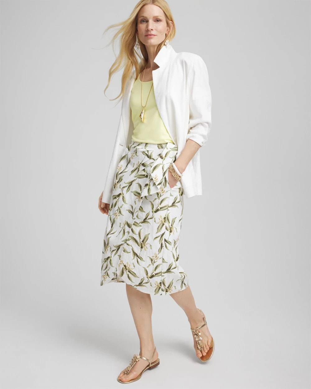 Chico's Women | Linen Midi Wrap Skirt ALABASTER