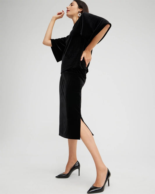 Chico's Women | Travelers™ Velvet Midi Skirt TRAVELERS BLACK