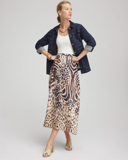 Chico's Women | Animal Bengal Marks Faux Satin Skirt BLACK