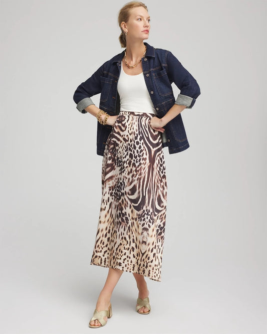 Chico's Women | Animal Bengal Marks Faux Satin Skirt BLACK