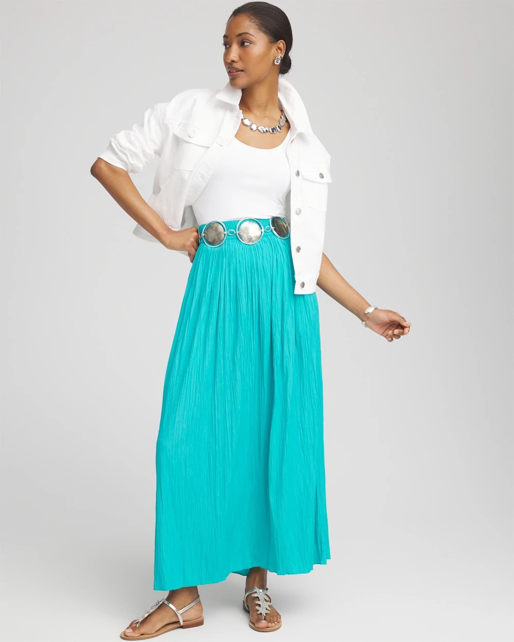 Chico's Women | Pull-on Pleated Maxi Skirt SEASPRAY