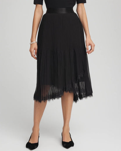 Chico's Women | Pleated Lace Hem Midi Skirt BLACK