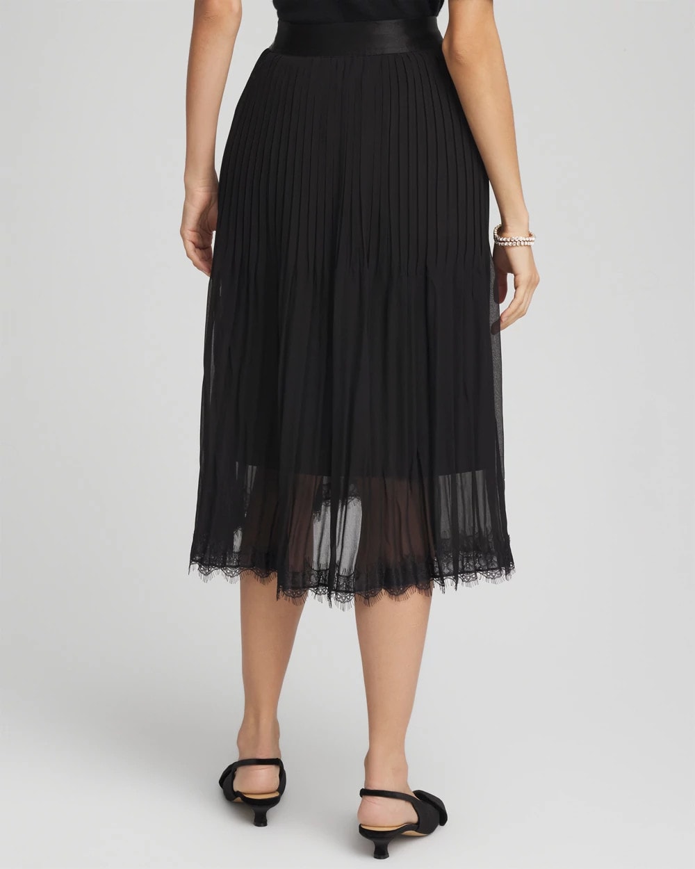 Chico's Women | Pleated Lace Hem Midi Skirt BLACK