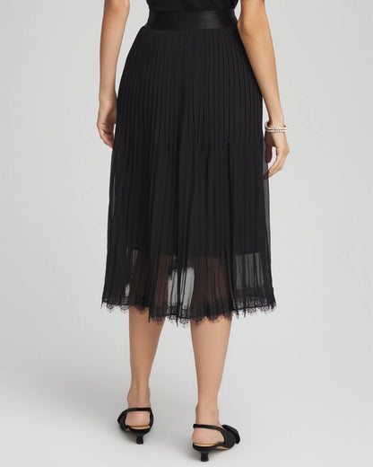 Chico's Women | Pleated Lace Hem Midi Skirt BLACK