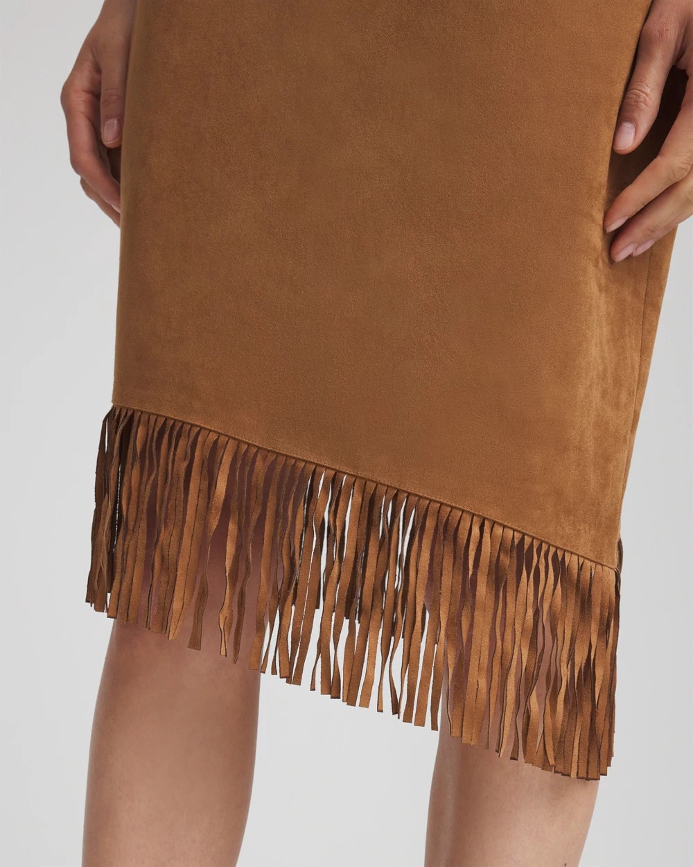 Chico's Women | Suede Fringed Asymmetrical Skirt BURNT SIENNA