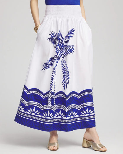 Chico's Women | Tropical Smocked Waist Pull-On Skirt ALABASTER