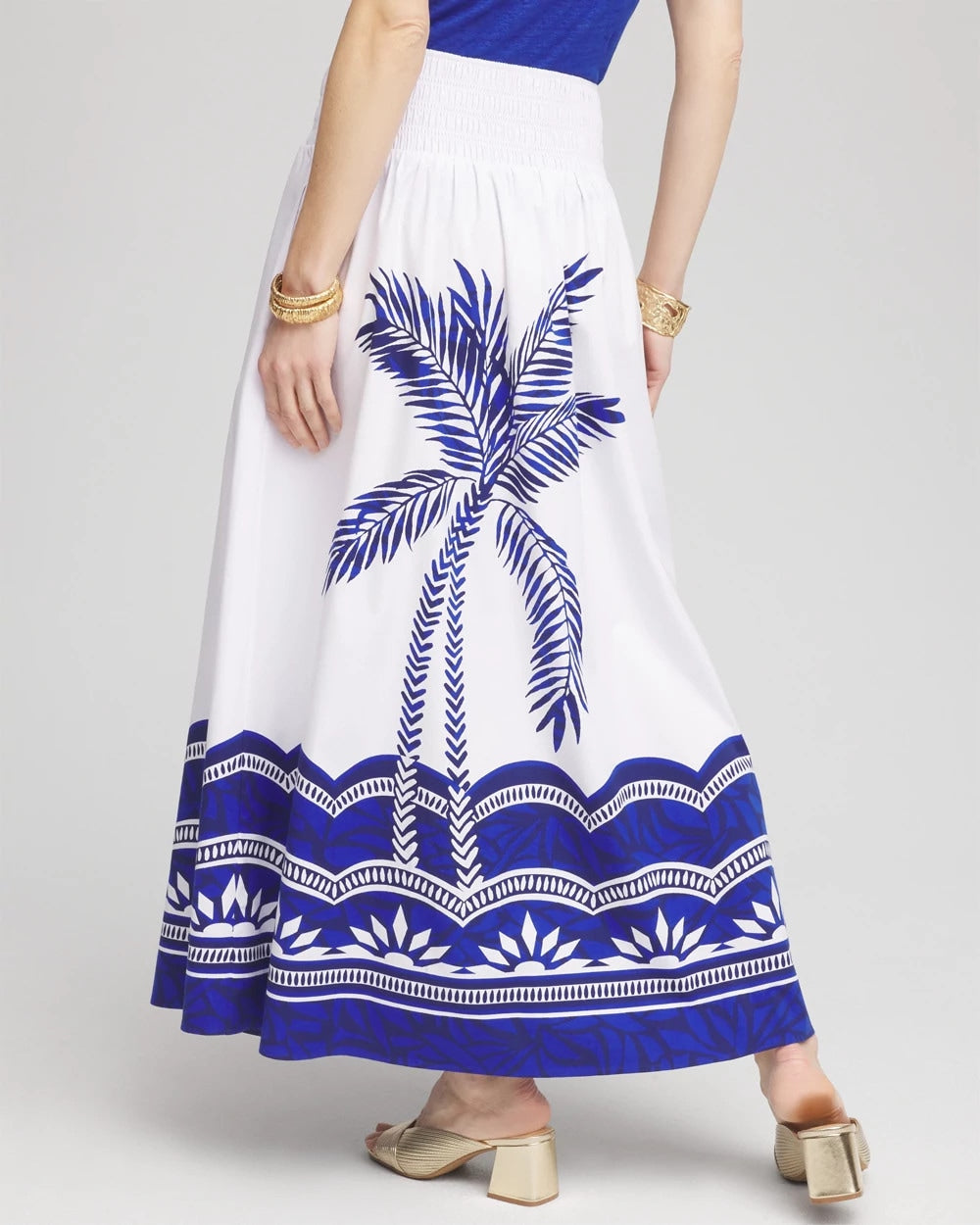 Chico's Women | Tropical Smocked Waist Pull-On Skirt ALABASTER