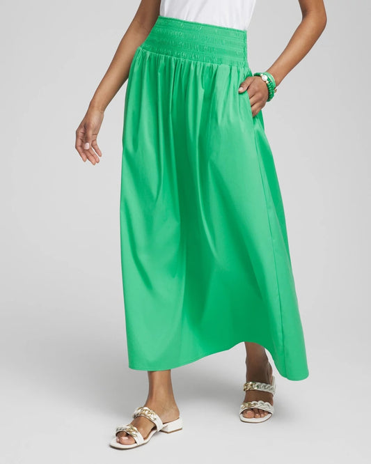 Chico's Women | Poplin Smocked Waist Skirt GRASSY GREEN
