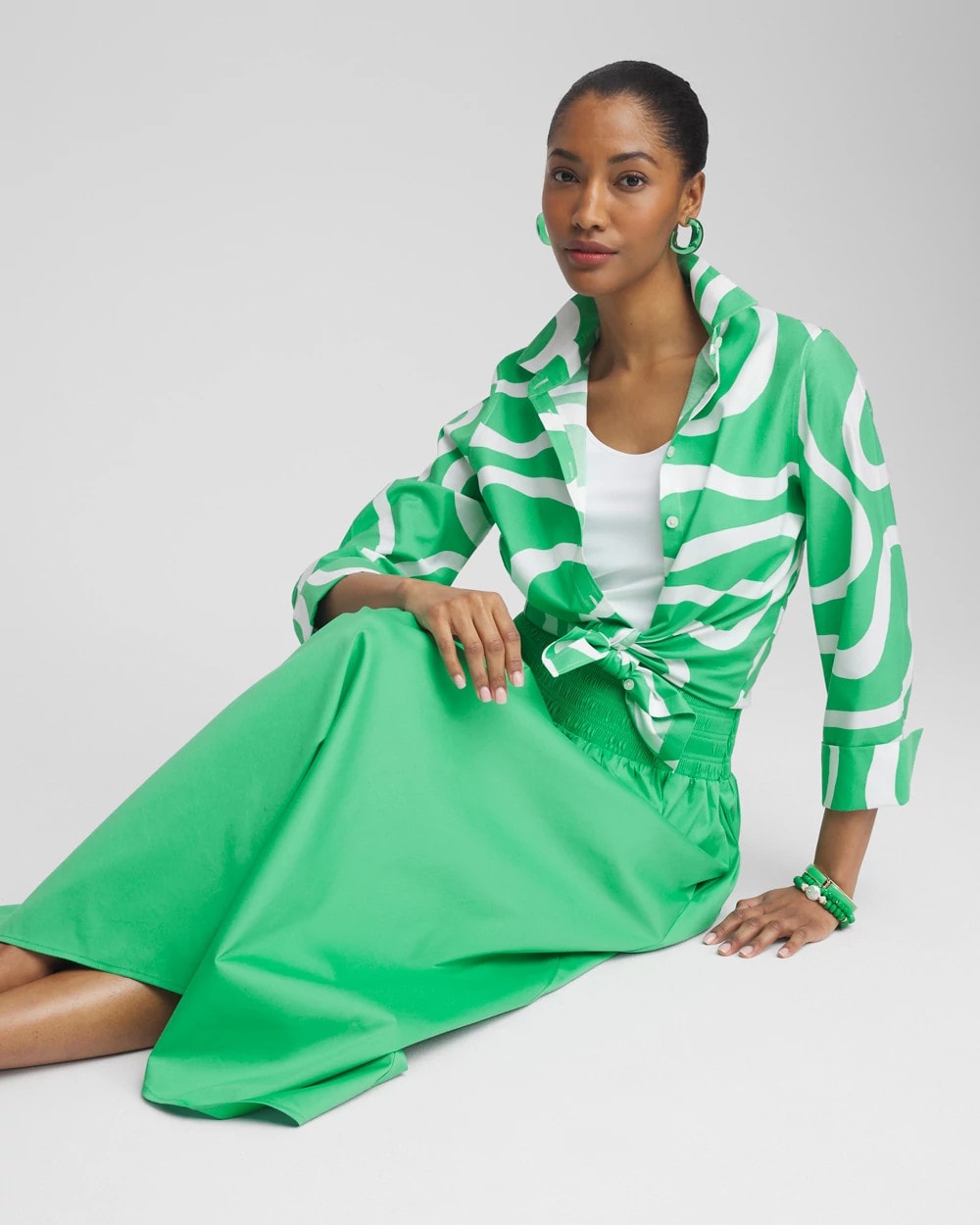 Chico's Women | Poplin Smocked Waist Skirt GRASSY GREEN
