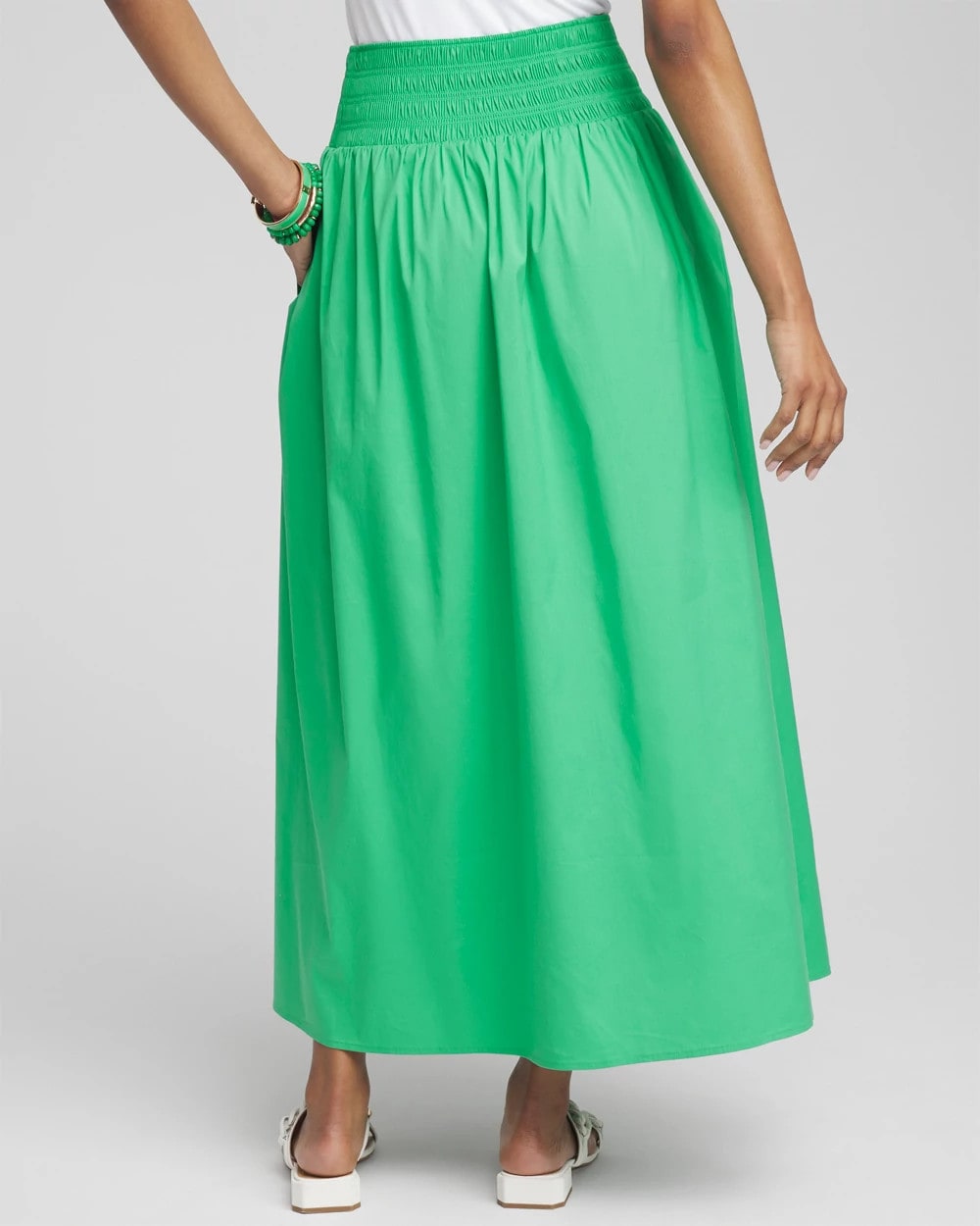 Chico's Women | Poplin Smocked Waist Skirt GRASSY GREEN