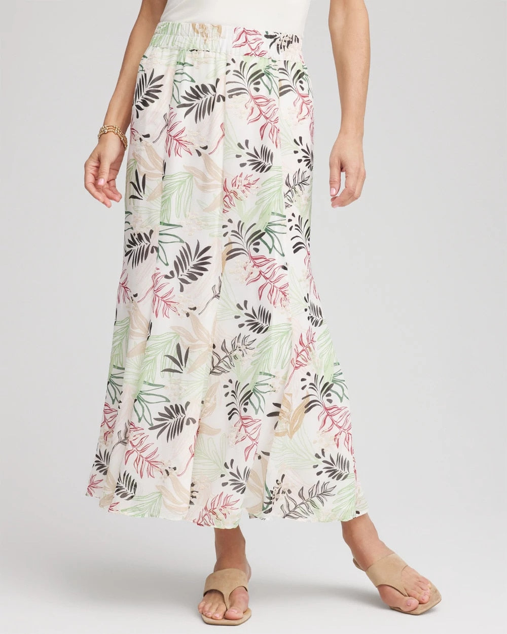 Chico's Women | Floral Embroidered Crinkle Maxi Skirt ECRU