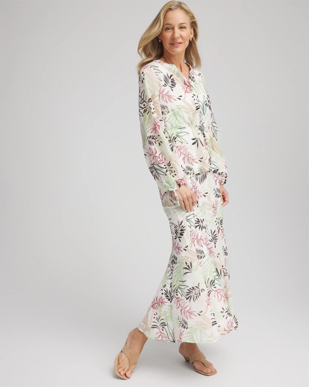 Chico's Women | Floral Embroidered Crinkle Maxi Skirt ECRU