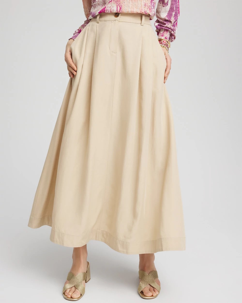 Chico's Women | Pleated A-Line Midi Skirt WILD TRUFFLE