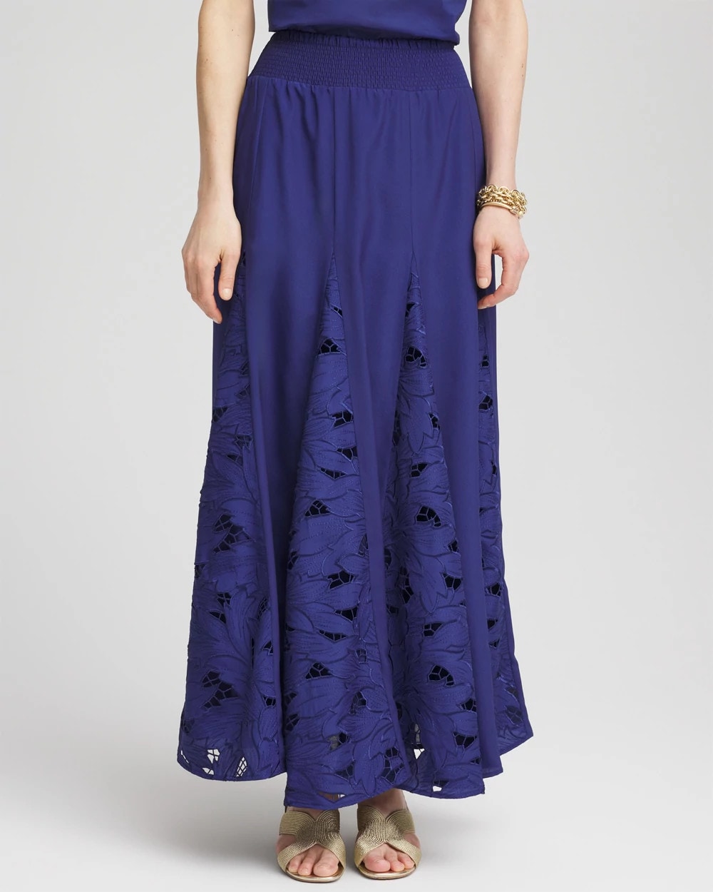 Chico's Women | Godet Maxi Eyelet Skirt BLUE CASA