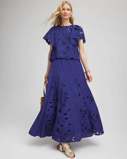 Chico's Women | Godet Maxi Eyelet Skirt BLUE CASA