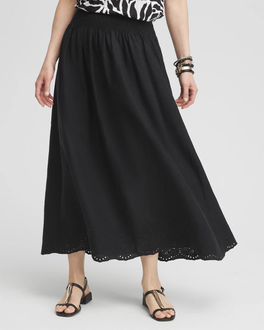 Chico's Women | Linen Embroidered Scallop Hem Skirt BLACK