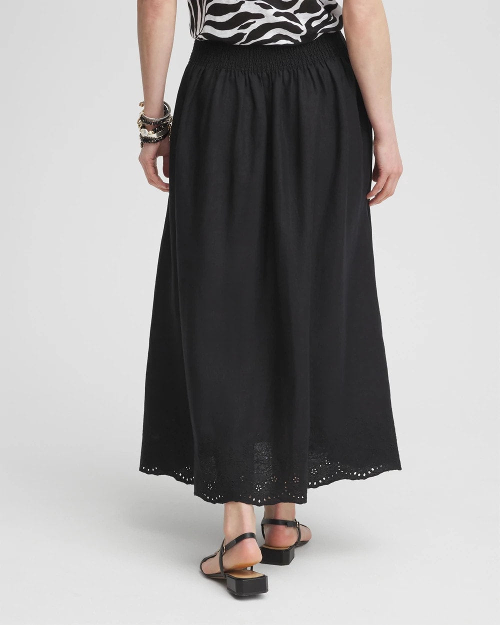 Chico's Women | Linen Embroidered Scallop Hem Skirt BLACK