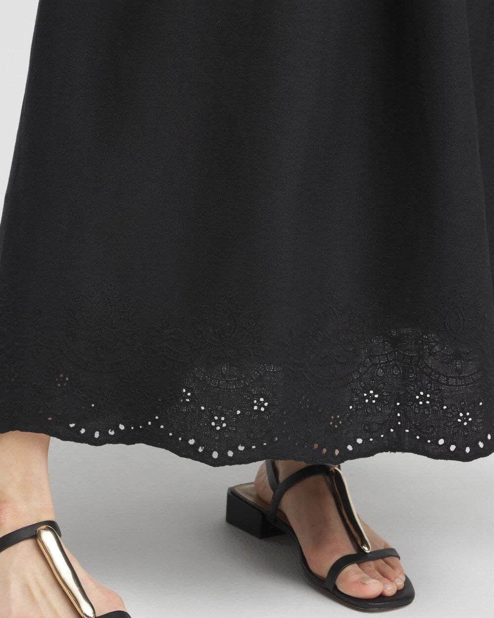 Chico's Women | Linen Embroidered Scallop Hem Skirt BLACK