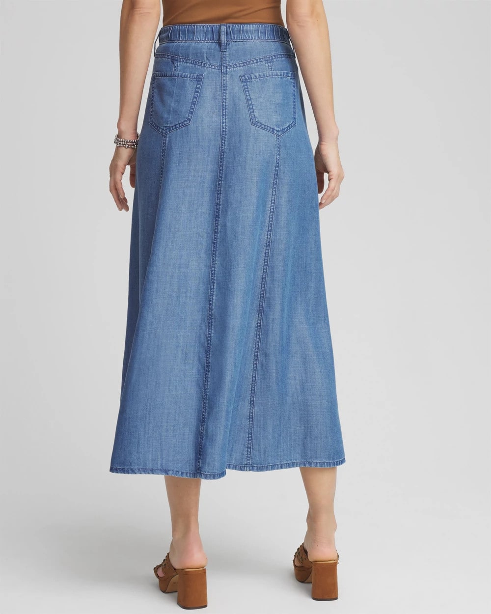 Chico's Women | Lightweight Denim Fly Front Midi Skirt BAILEY INDIGO
