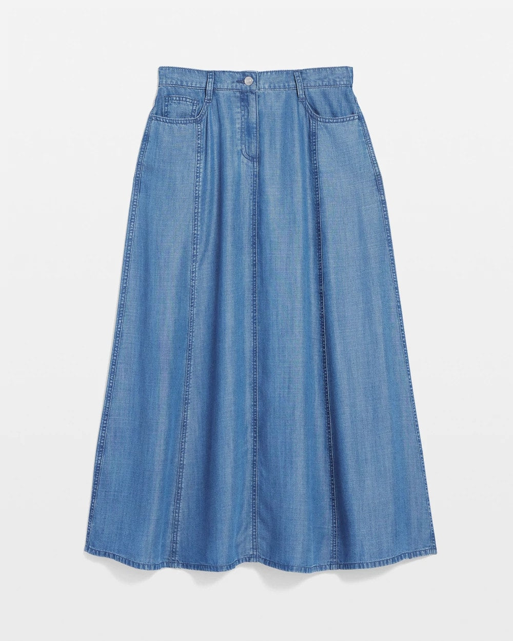 Chico's Women | Lightweight Denim Fly Front Midi Skirt BAILEY INDIGO