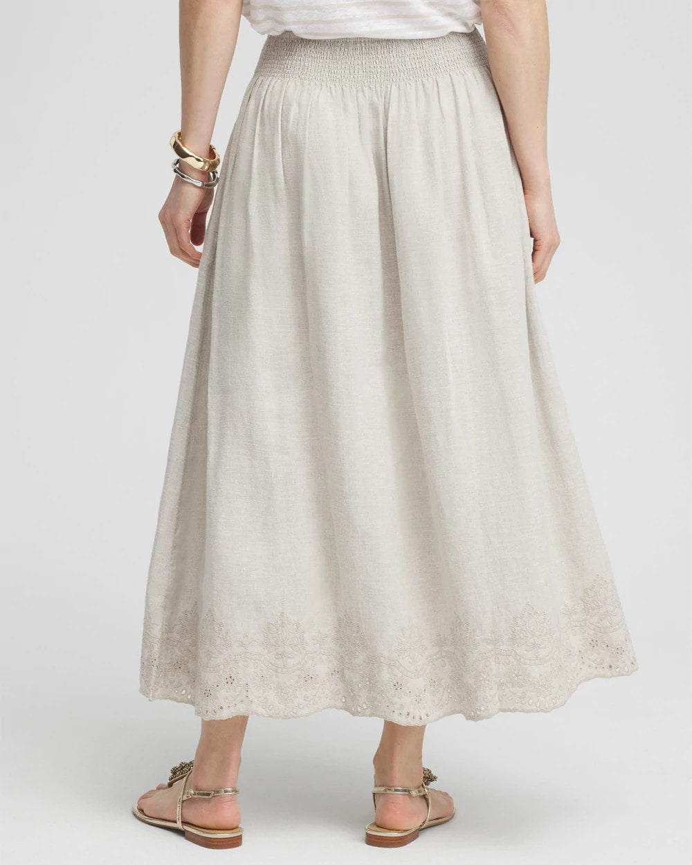 Chico's Women | Linen Embroidered Scallop Hem Skirt OATMEAL