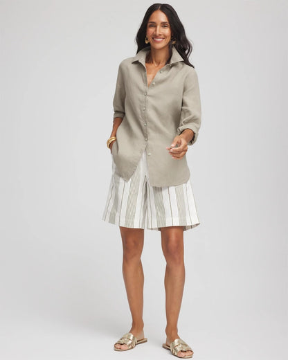 Chico's Women | Striped Cotton-Linen Pull-On Utility Shorts ECRU