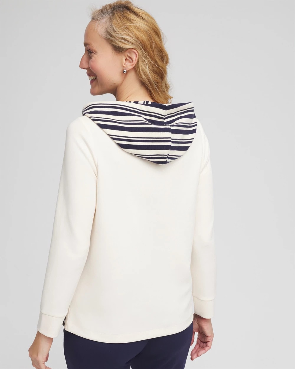 Chico's Women | Zenergy® Double-Knit Stripe Hood Tunic ENGLISH CREAM